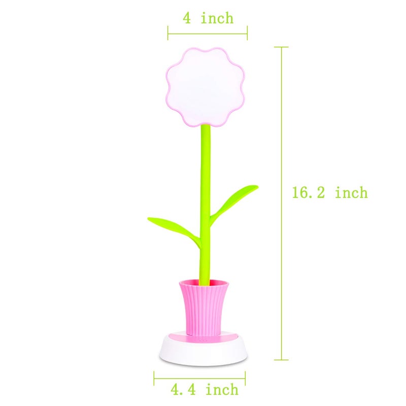 Uniwit Desk Lamp for Kids Sunflower LED Charging Table Lamp Support Eye Protection Small Desk Folding for Reading,Study and Office, Adjustable Brightness - Pink - Image 5